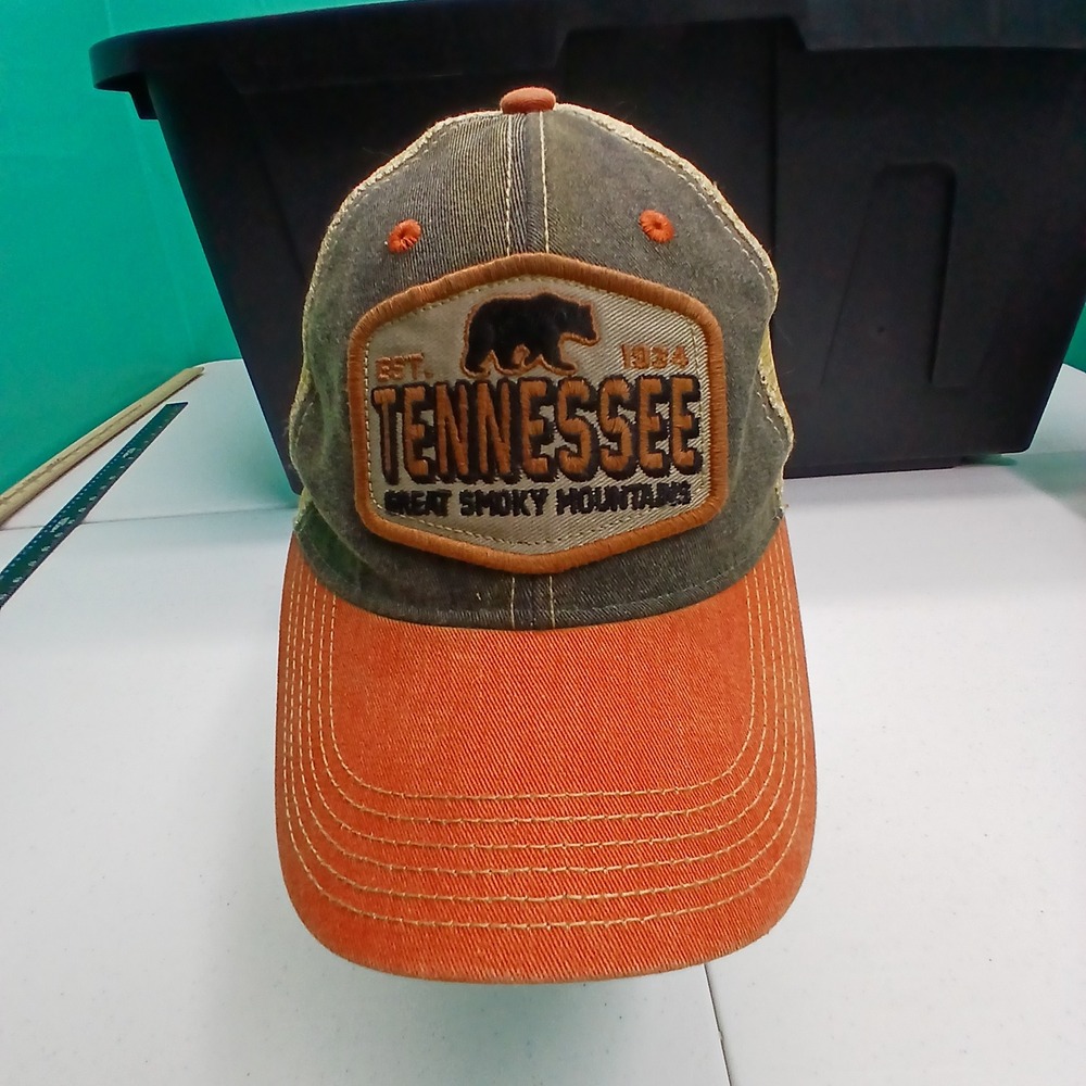 Tennessee Great Smoky Mountains Hat OS Charcoal Orange Trucker Gorpcore